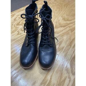 Kork Ease Calista Ankle Boots Women's 7 M Black Leather Lace Up Side Zip S42